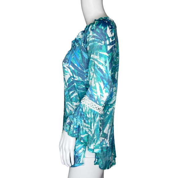 Ava & Grace Shirt Womens Small Blue White Floral Botanical Tunic Boho Peasant - Picture 3 of 9